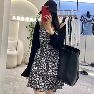 网红性感显瘦蛋糕裙防晒开衫 吊带碎花连衣裙女2025年夏季 两件套潮
