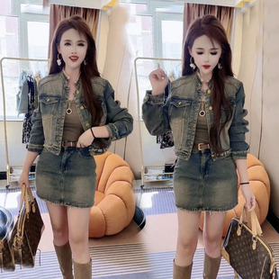 女水洗做旧两件套 牛仔外套短裙套装 欧货2025春秋新款 港风休闲时尚