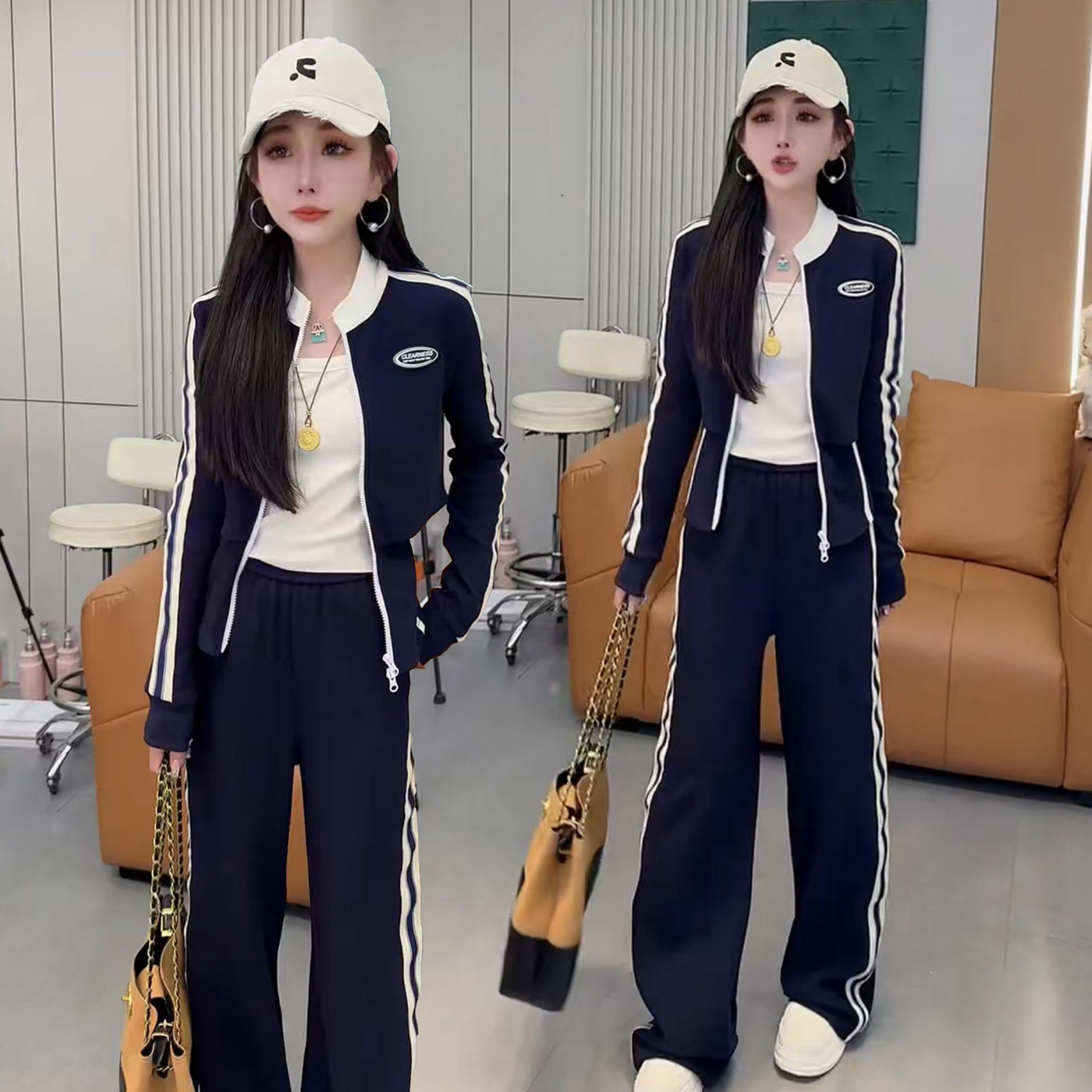 2026春秋新款韩版休闲运动服套装女圆领长袖卫衣直筒阔腿裤两件套