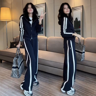 女显瘦腿长连帽卫衣阔腿裤 休闲运动服套装 两件套 时尚 2026春秋新款