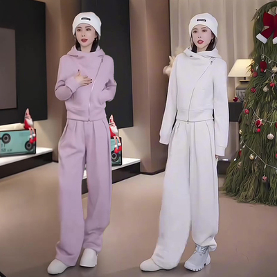 春秋新款运动服套装斜拉链两件套