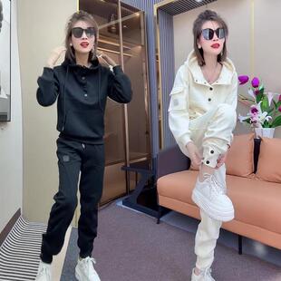 束脚卫裤 时尚 连帽卫衣 女欧货2026春秋新款 一整套 休闲运动服套装