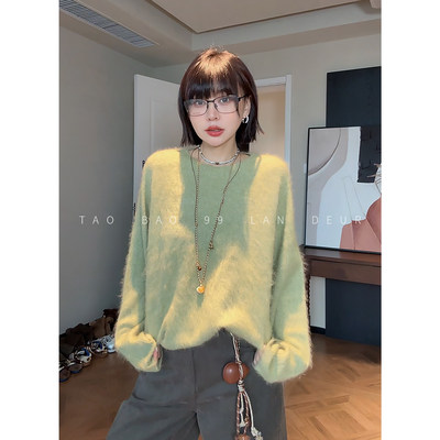 【留学笔记】绵羊毛山羊绒圆领长毛软糯氛围感针织毛衣女