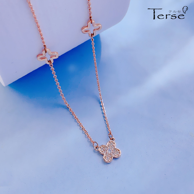 日本Leafy吊坠幸运四叶草玫瑰金锆石女锁骨链项链可调节礼物现货