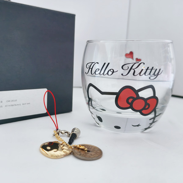 日本HelloKitty凯蒂猫硬币纪念款大肚杯啤酒杯果汁杯水晶杯现货