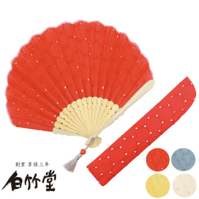 日本白竹堂纯棉贝壳扇子镂空