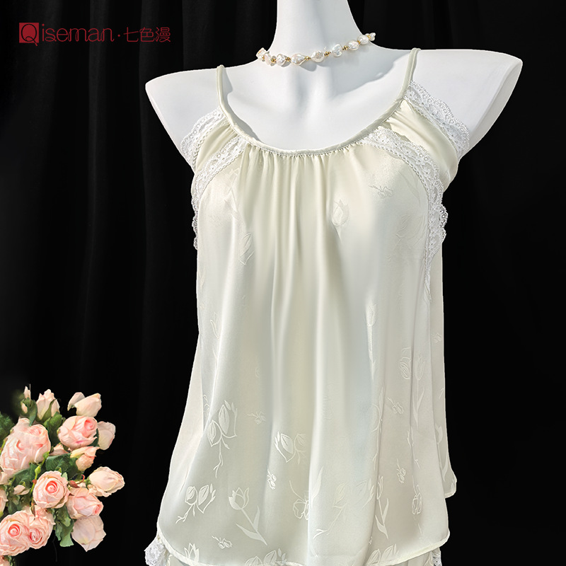 提花帶胸墊吊帶短褲女夏純欲