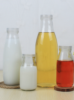 鲜奶瓶玻璃带盖酸奶瓶奶吧玻璃杯牛奶瓶250ml1斤装子奶茶饮料瓶