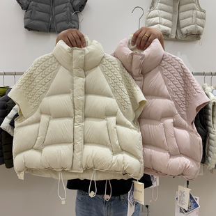 韩版立领针织拼接羽绒马甲女短款2026秋冬保暖宽松背心90鸭绒外套