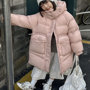 韩版中长款女童羽绒服加厚白鸭绒连帽保暖洋气中大童外套