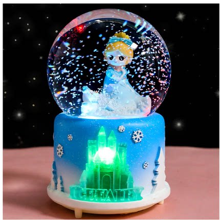 冰雪公主水晶球飘雪花音乐盒八音盒可旋转儿童生日礼物送女生闺蜜