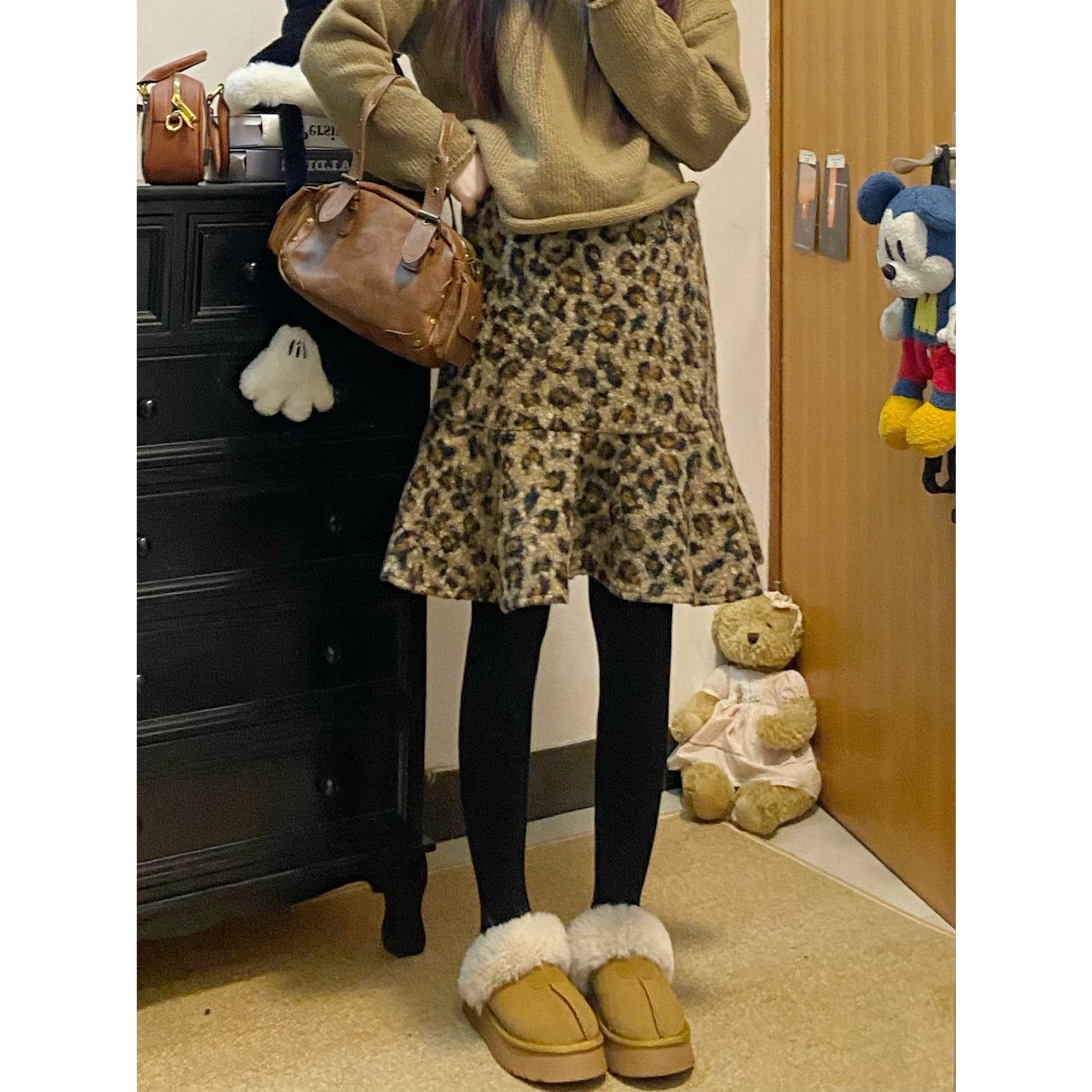 韩国东大门秋冬新款2025加绒加厚高腰豹纹鱼尾半身裙时髦显瘦中裙