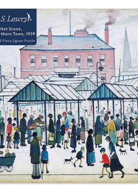 【现货】拼图1000片 L.S.洛瑞:市场场景,北部城镇 L.S. Lowry:Market Scene,Northern Town,1939 原版Flame Tree火焰树拼图书艺术