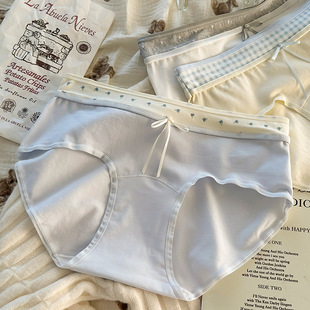 甜美加长裆亲肤包臀中腰底裤 女士撞色法式 胖mm纯棉内裤 200斤大码