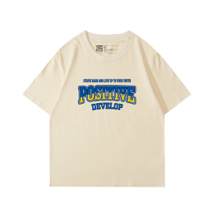 t恤女夏季 小众街头ins潮奶杏色短袖 古着感上衣 复古宽松大版 美式