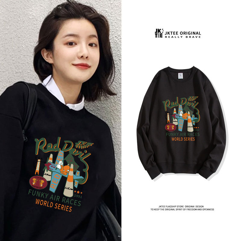 小众黑色女士无帽圆领卫衣薄款