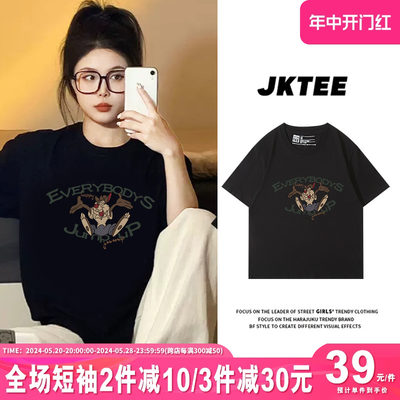 jktee港味卡通黑色t恤女正肩显瘦