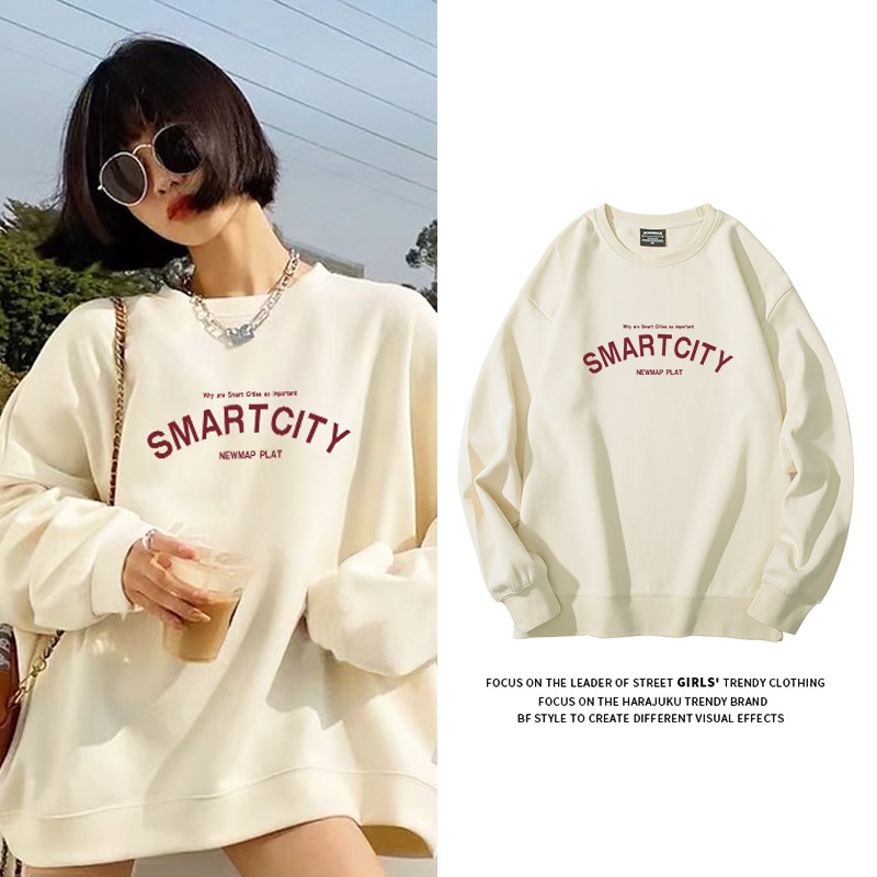 美式街头复古新款ins风圆领卫衣