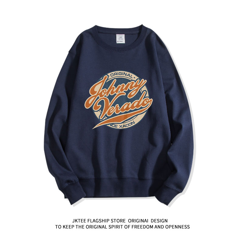 复古蓝色vintage卫衣女春秋薄款潮ins男女同款高街圆领长袖上衣秋