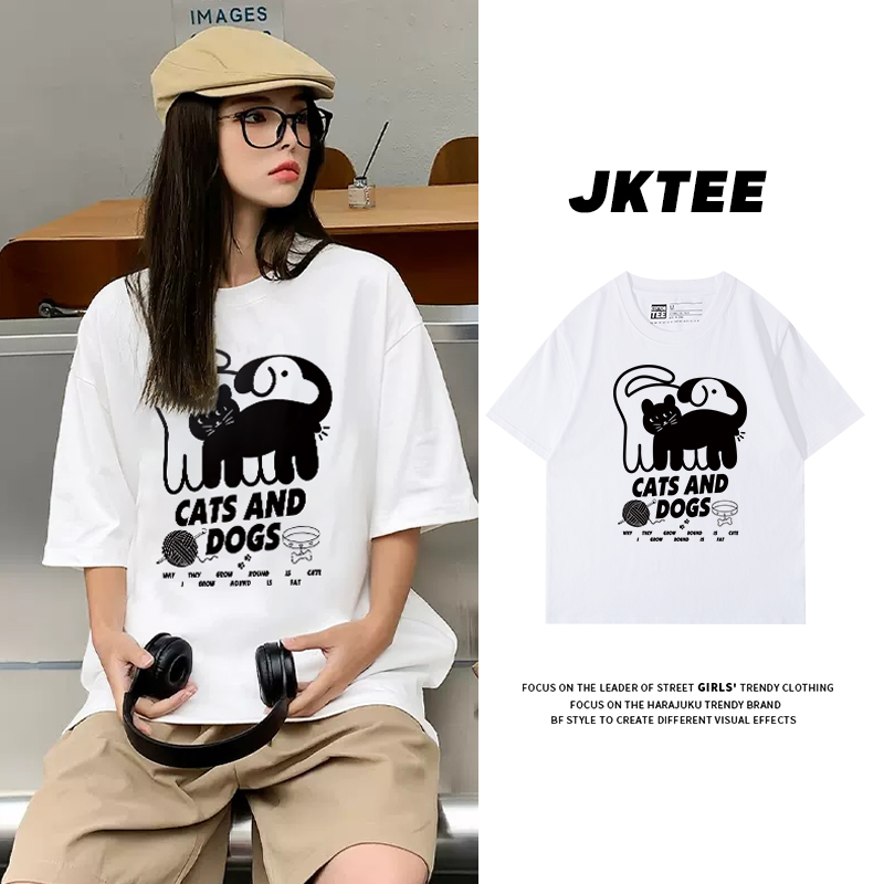 正肩短袖t恤女宽松纯棉半袖女