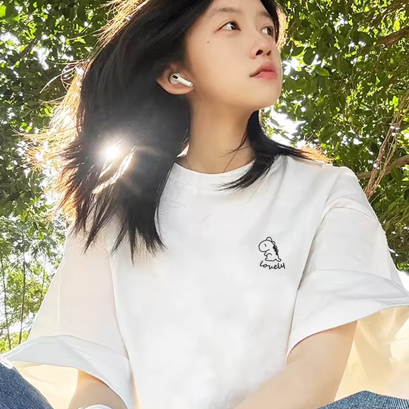 jktee简约风休闲百搭白色正肩t恤女短袖2025新款宽松打底衫半袖