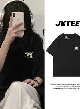 ulzzang可爱卡黑色短袖女t恤chic港风百搭纯棉简约减龄半袖上衣夏