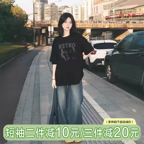 纯棉印花短袖t恤女宽松夏