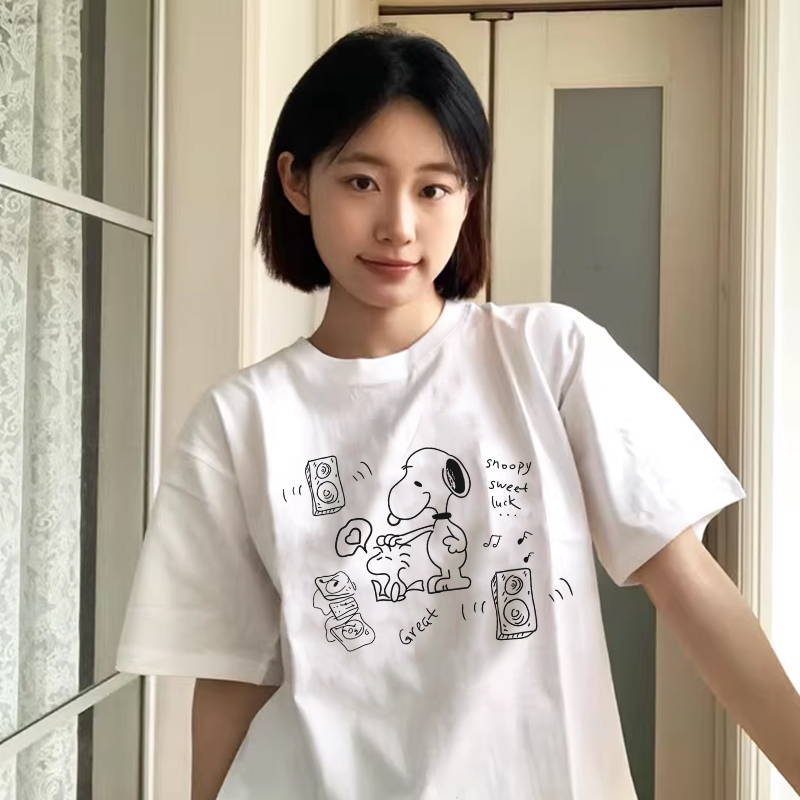 纯棉印花短袖t恤女宽松夏