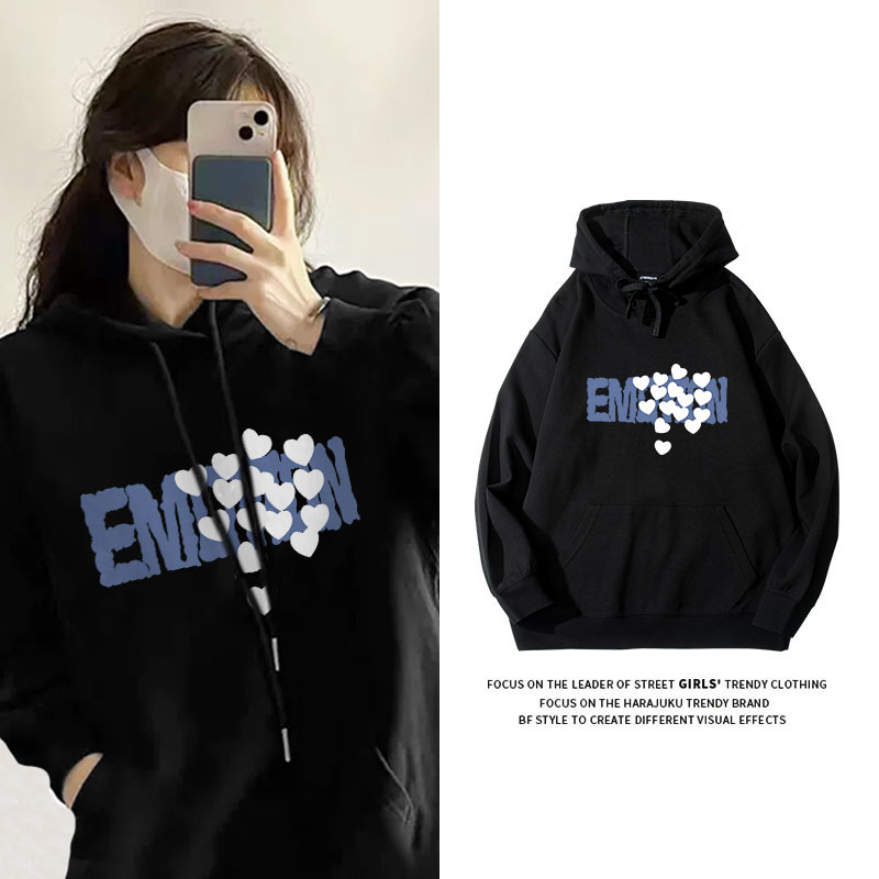 黑色薄款小众设计感早秋连帽卫衣