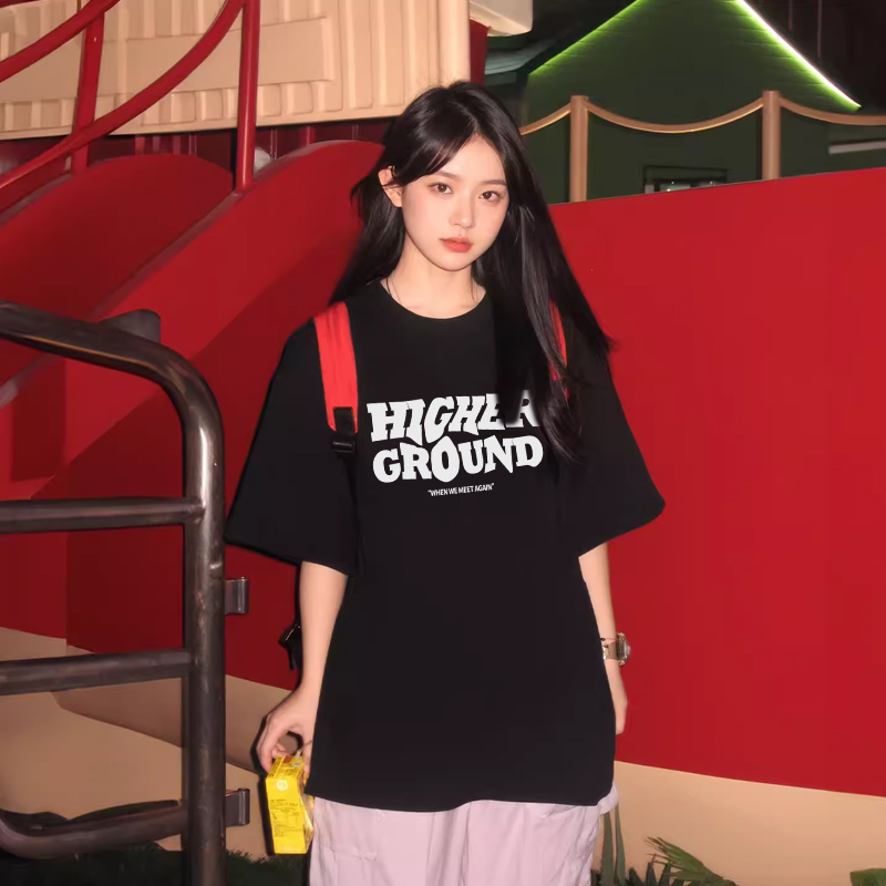jktee黑色短袖t恤女2025新款爆款纯棉夏季设计感半袖美式慵懒chic