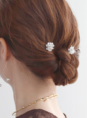 日本本土ane mone现代简约U型花瓣发簪发钗丸子盘发头簪2个装