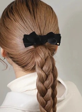 日本本土Ane mone丝绒发夹法式蝴蝶结弹簧夹女黑色丝绒发饰