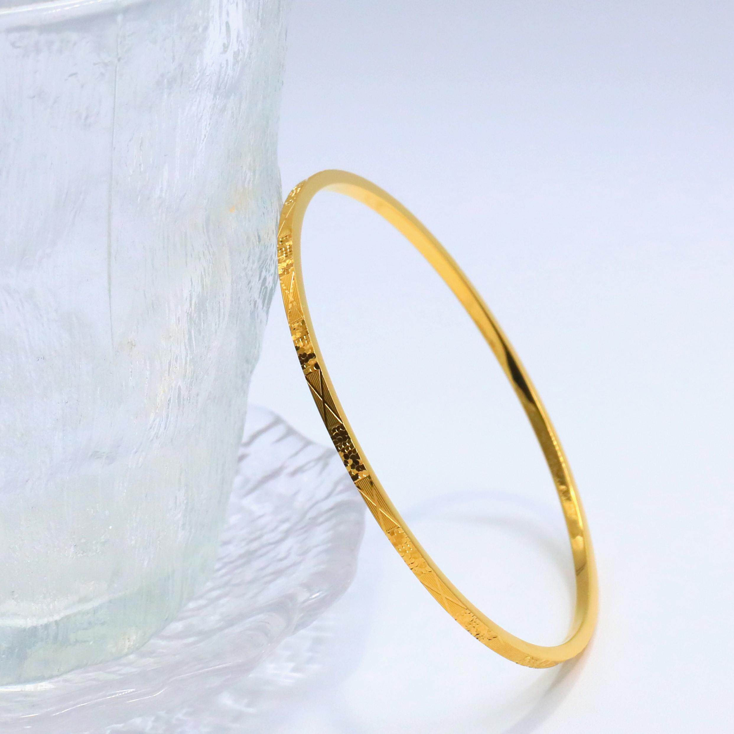 弥高18K黄金碎碎冰纹细款手镯18k金女式素金正圆形手环手饰