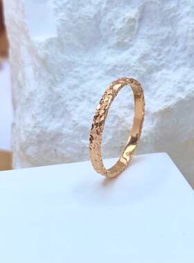18K玫瑰金白金黄金女简约碎碎冰戒指品牌正品特价女士指环素金