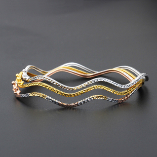 弥高18k玫瑰金黄金白金车花波浪时尚精品椭圆贵妃手镯