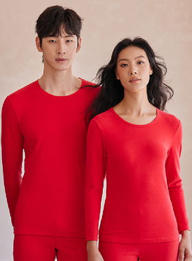 Bonny/博尼棉质保暖内衣套装秋衣男女情侣新款本命年红色大红