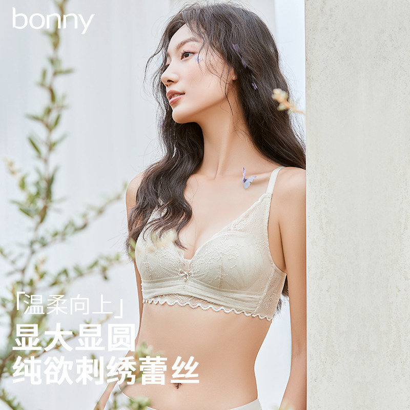 博尼无钢圈聚拢内衣女文胸刺绣稳定胸罩女软支撑云朵棉高侧收新款