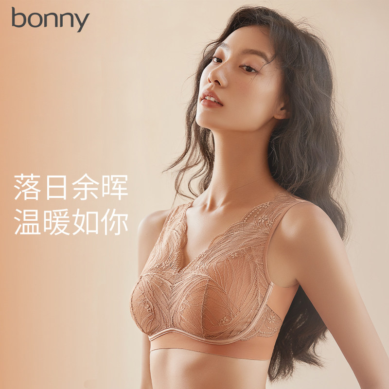 博尼女士蕾丝抹胸全罩杯无托薄款聚拢文胸内衣胸罩大码大胸显小