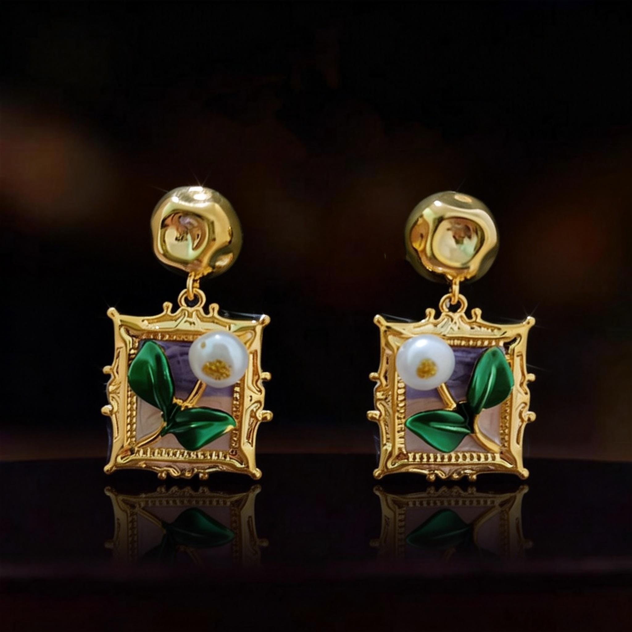 2026年新款潮耳饰复古气质珍珠油画莫奈的花园耳环女小众设计感,饰品/流行首饰/时尚饰品新,耳环,淘宝优惠券,粉丝福利购,淘宝优惠卷