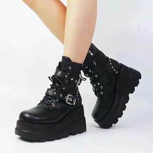 martin punk boots wedge boots女暗黑坡跟朋克马丁靴 women