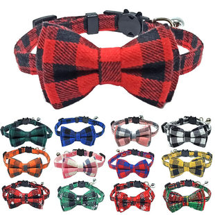 and Christm Cat Plaid Cute Bell Tie Bow Collar Breakaway Pet