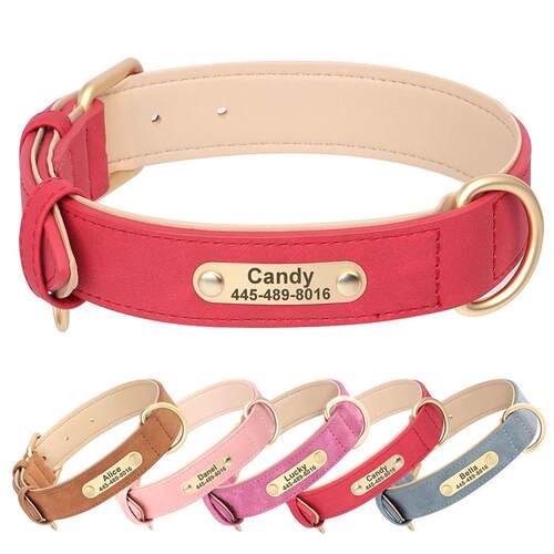 Customized Dog Collar PU Leather Dogs Collars Personalized P