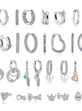 Original  Sterling Silver Earrings  Stud Hoop Crystal