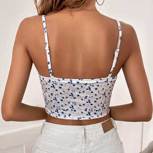 crop suspenders性感露脐碎花吊带短款 top floral 上衣 with Sexy