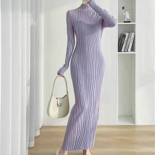 DressPleated Knitted Sweater Dress Women Winter for Autumn