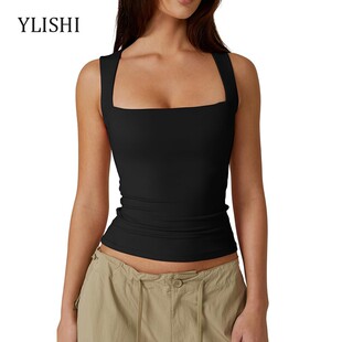 Tops 背心 Square Shirts Tight Tank Sleeveless Neck Women