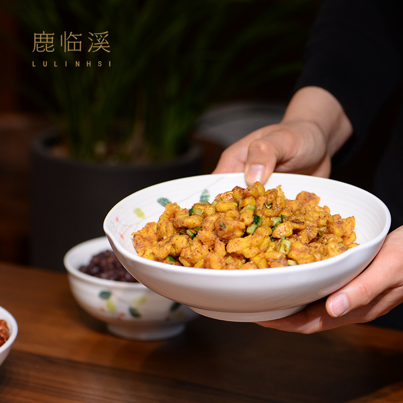 鹿临溪景德镇陶瓷盘子手绘釉下彩家用面碗新中式田园风高温瓷餐具