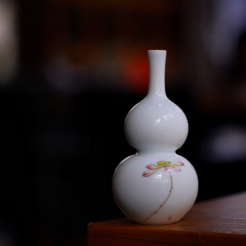 喜瓷景德镇高温陶瓷花瓶玉净瓶葫芦瓶玉壶春花道花艺插花客厅摆件