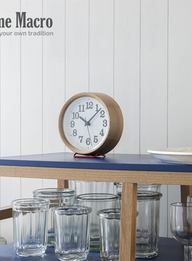 日本Lemnos水曲柳原木时钟14.4cm 挂钟台钟两用 进口静音日式钟表