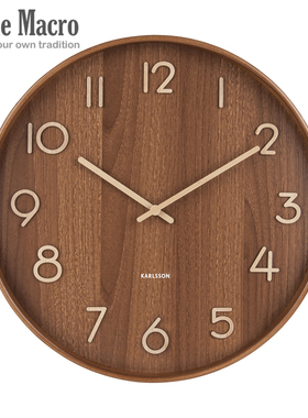 荷兰KARLSSON木质Pure挂钟样板房新中式现代客厅时尚进口数字钟表